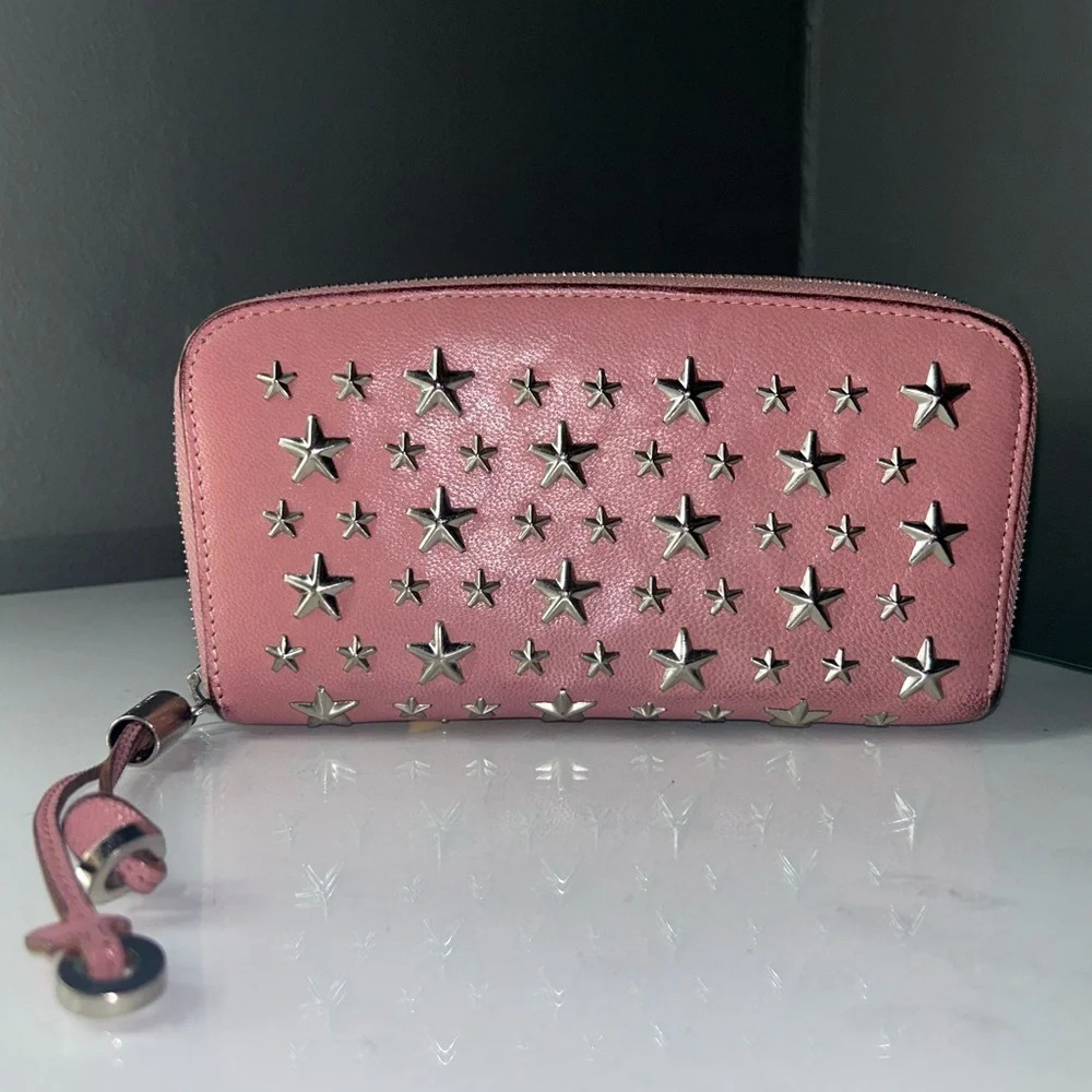 Jimmy Choo Pink Felipa Star Studded Zippy Wallet